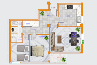 draw a 2d colored floor plan