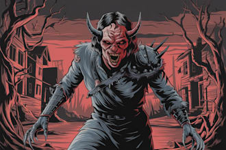 draw detailed dark art and heavy metal horror illustration