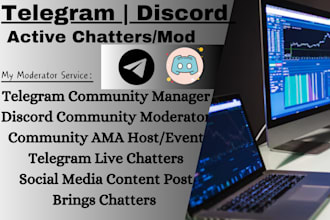 manage and engage your telegram or discord community with moderation and chat