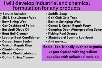 develop industrial and chemical formulation of any product