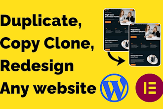 duplicate, copy clone website, redesign website into wordpress with elementor