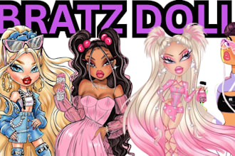 draw bratz doll cartoon mascot saloon character logo y2k profile pfp design