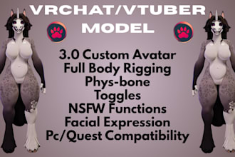 model custom vrchat avatar, furry, vtube avatar, vr character, vrc, vrm, nsfw