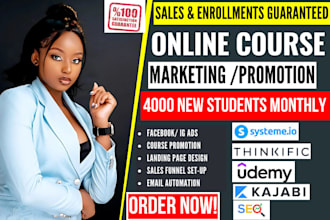 do udemy online course promotion, kajabi course sales marketing, enrollment, SEO
