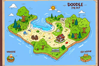 create doodle illustrated vector map cartoon