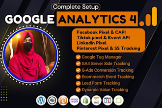 fix or set up google analytics 4, GTM, facebook pixel, ga4 ecommerce tracking