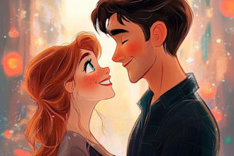make a  cartoon disney couple portrait