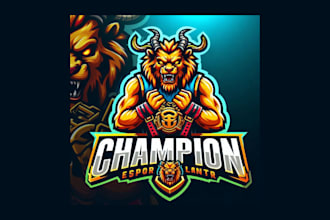 do creative lion champion mascot logo with free vector file