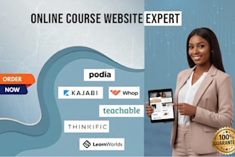 kajabi online course website, teachable, podia online course website development