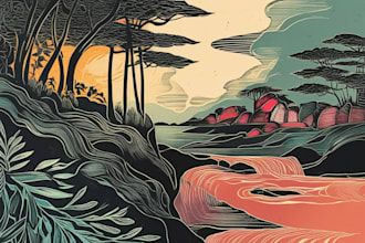 draw high quality illustration in linocut style