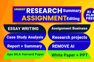 do research and summary writing, report, business case study analysis