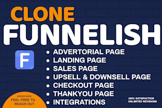 clone funnelish product page, advertorial and checkout page
