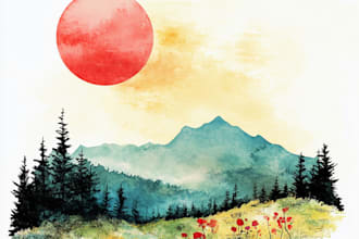 draw watercolor drawings of landscape designs or home