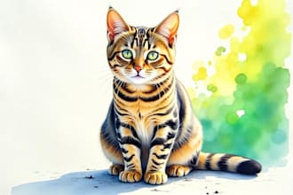 paint dog, cat or any pet portrait using watercolor