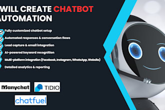 create chatbot for social media platforms using manychat,chatfuel,tidio