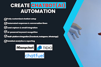 create ai chatbot, website, whatapps,telegram,facebook manychat, chatfuel, tidio