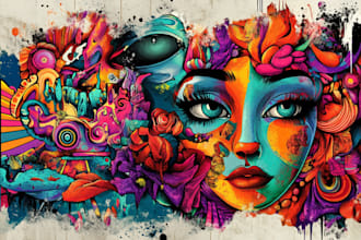 do illustration real graffiti art on the street wall