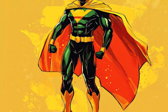 make an illustration of your comic, superhero character