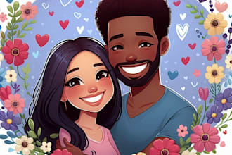 couple into lovely cartoon portrait