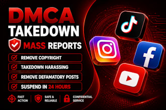 provide fb instagram banning mass report,takedown harassing,remove tiktok yt