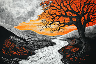 create a black and white illustration in linocut