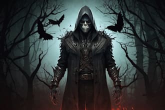 do a fantasy horror character logo and portrait