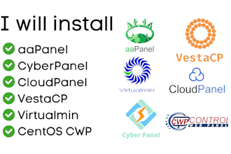 install  aapanel, cloudpanel, cyberpanel, virtualmin, vestacp, and centos cwp