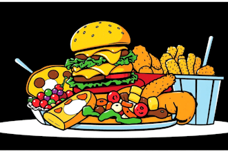 draw a illustration of food pop art
