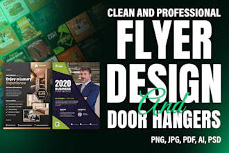 corporate flyer, door hanger, leaflet and postcard design