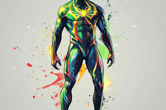 draw black and white comic superhero character line art