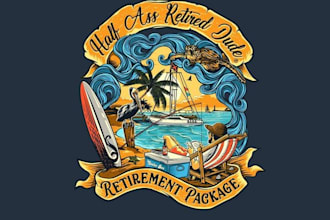 draw unique vintage tropical, surf outdoor tshirt logo