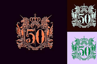 draw vintage coat of arms emblem family crest logo in 24 h
