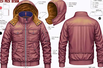 make your clothing tech pack and flat sketch for production manufacturer