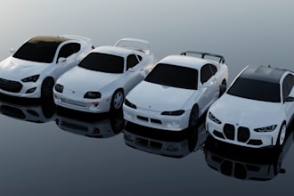 cartoon style 3d cars model, car part, widebody kits, realistic render 3d print