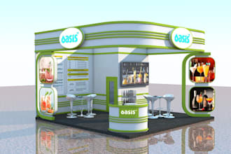 develop impressive 3d trade booth, render exhibition stall, 3d display stalls