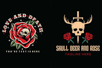design vintage skull tattoo logo within 24 hours