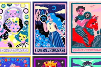 create custom card game illustration tarot card design, tuk box, board game