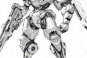 do anime style mecha robot illustrations