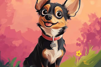 create a custom disney pet portrait illustration