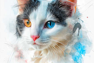 do digital pet watercolor portrait image of dog, cat or any pet