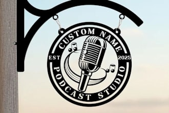 create modern podcast logo design for music bands radio entertainment and studio