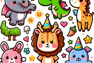 create illustrations of cute animal cartoons, stickers, characters, and vectors