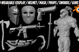 3d cosplay helmet mask, body armor weapon sword gun pepakura stl model 3d prints