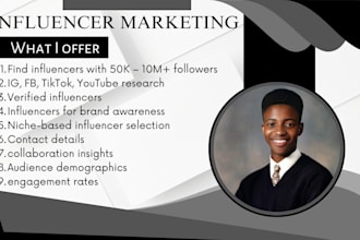 do influencer marketing research for your business, products, store, page, brand