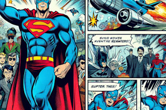 illustrate strip, anime art superhero comic book, draw manga anime art