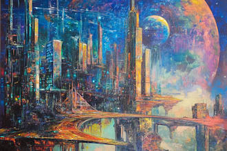 design illustration of science fiction city, cyberpunk
