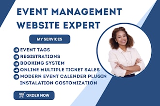 create wordpress event management,selling ticket websites, and payment system