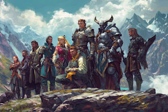 draw dnd party art and fantasy characters illustration
