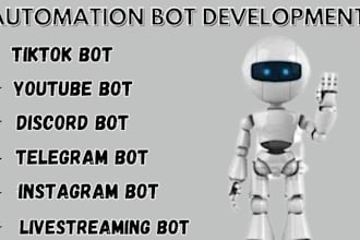 develop automated instagram api bot, tiktok bot, telegram api bot, youtube bot