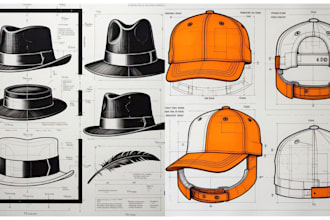 design hat, caps, tech pack cap mockup, t shirt fashion design cloth bag shoe